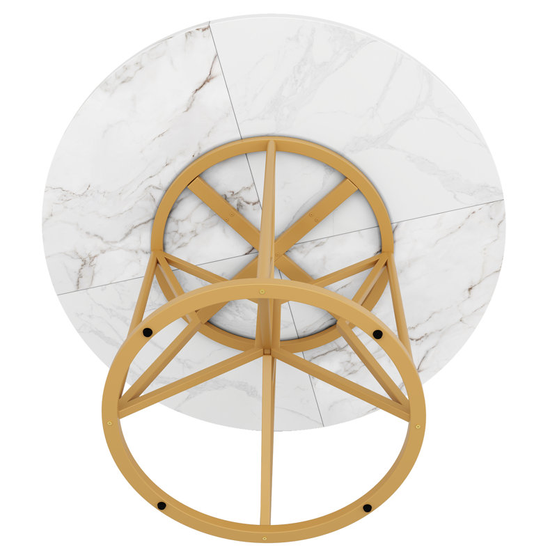 Round Metal Base Dining Table, Gold