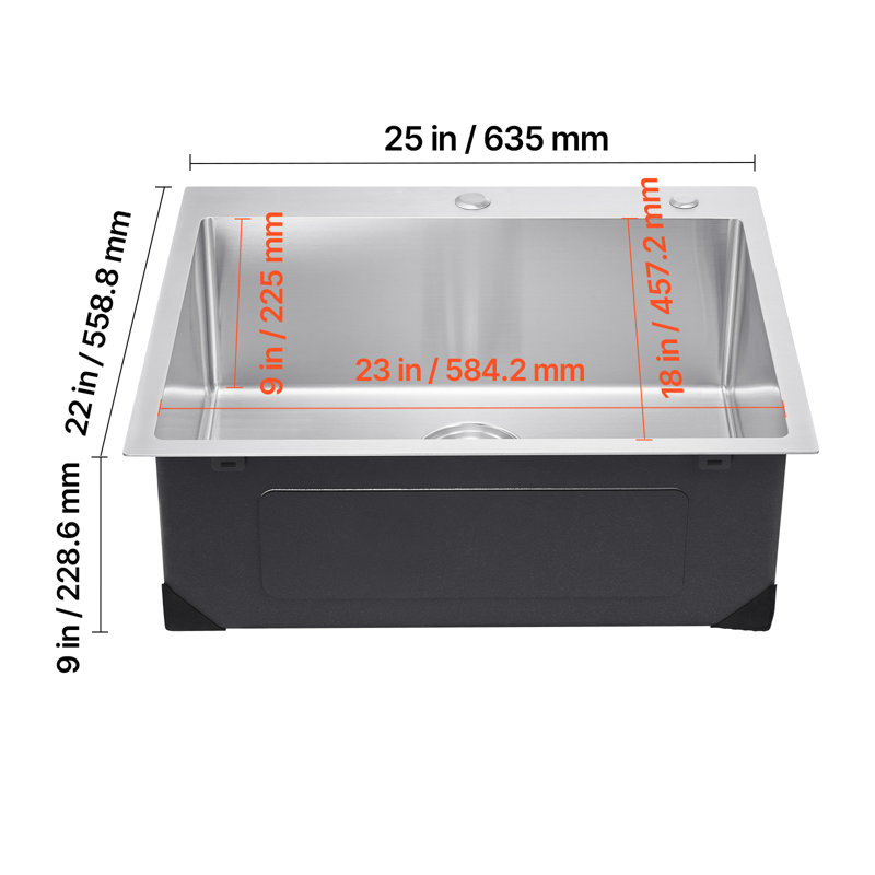 25'' L Single Bowl Stainless Steel Kitchen Sink