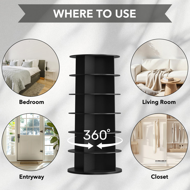 6-Tier Rotating Shoe Rack Tower, 360° Spinning Lazy Susan Shoe Display, Revolving Round Carousel, Vertical Shoe & Handbag Closet Storage Organizer