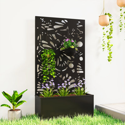 Lit de jardin surélevé en métal avec treillis pour plantes grimpantes, lit de fleurs autoportant ou mural avec panneau d'intimité, boîte à fleurs à découpes pour jardin, patio, balcon