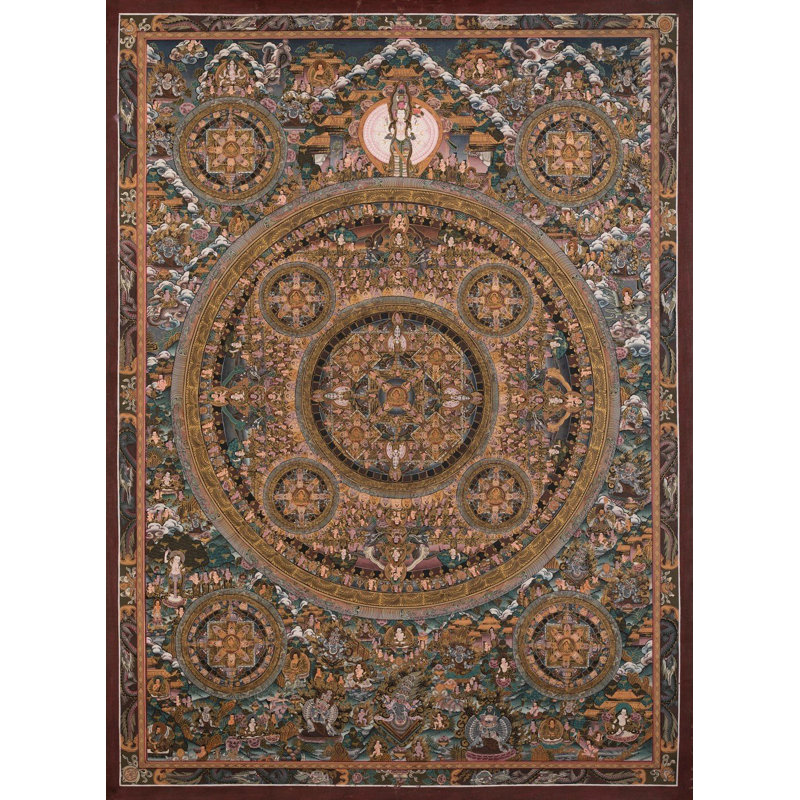 Cinq mandalas Thangka (Thangka sans brocart)