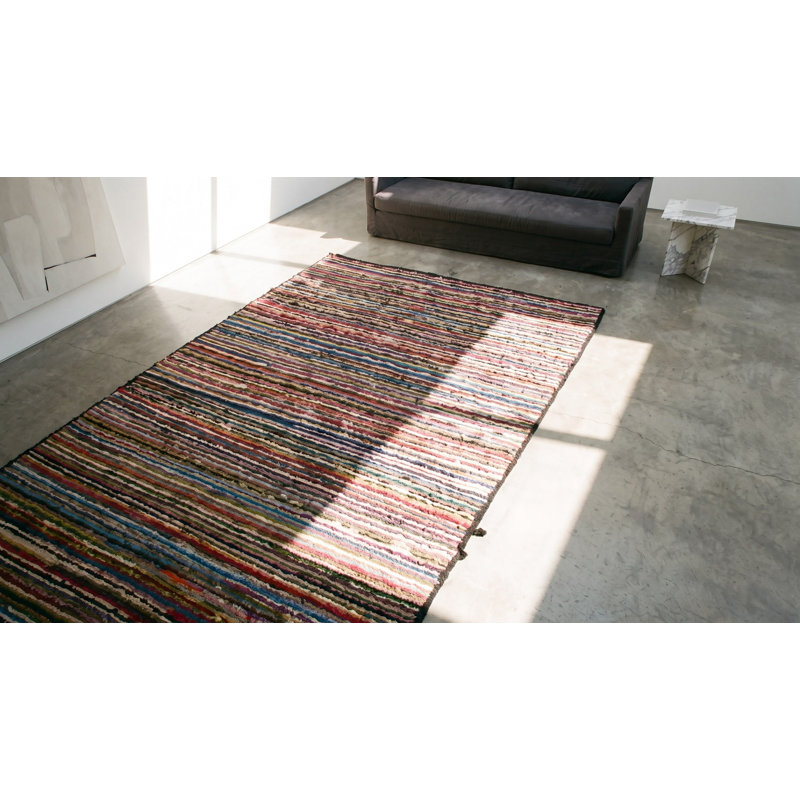 Petit tapis crocheté américain moderniste à rayures multicolores