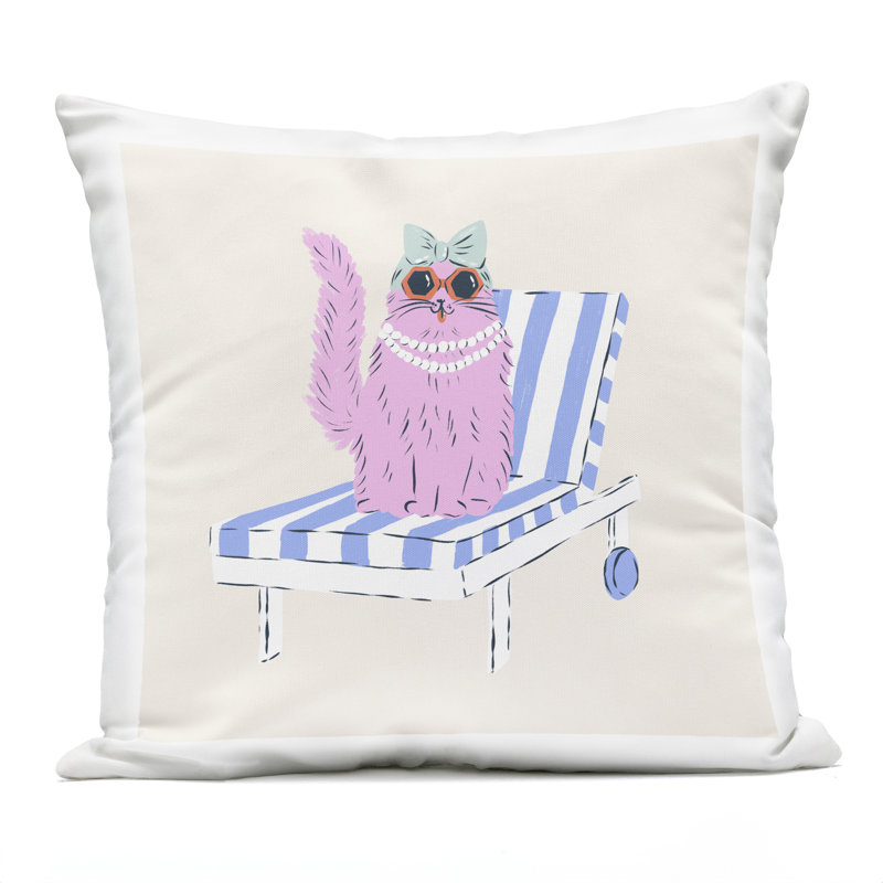 Coussin d'extérieur imprimé rose par Krissy Mast, Chat rose