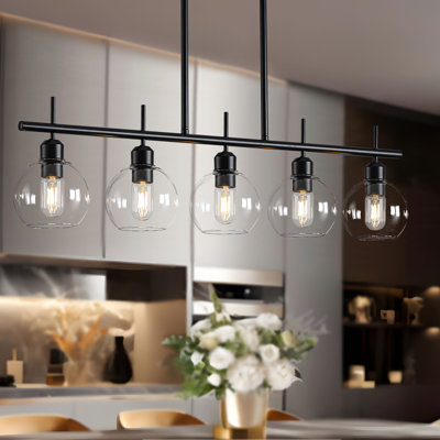 Aaziyah 5-light Modern Kitchen Island Linear Pendant Light With Clear Globe Glass Shades