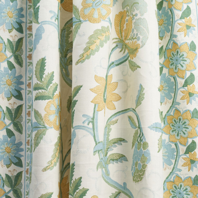 Indali Bordered Linen Fabric, Citron/Mineral