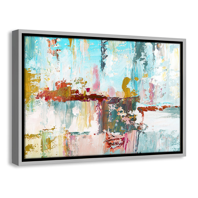 «Bola Color Block Splash» par Nan - reproduction de cadre flottant sur toile, H 13,5 po x l 19,5 po x P 2 po, Argent argent