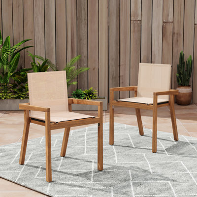 Chaise de salle à manger Belfast, ensemble de 2, structure en teck et tissu beige