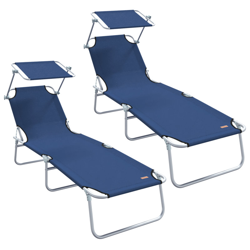 vidaXL Folding Sun Lounger with Canopy Outdoor Daybed Sunbed Steel and Fabric, Blue