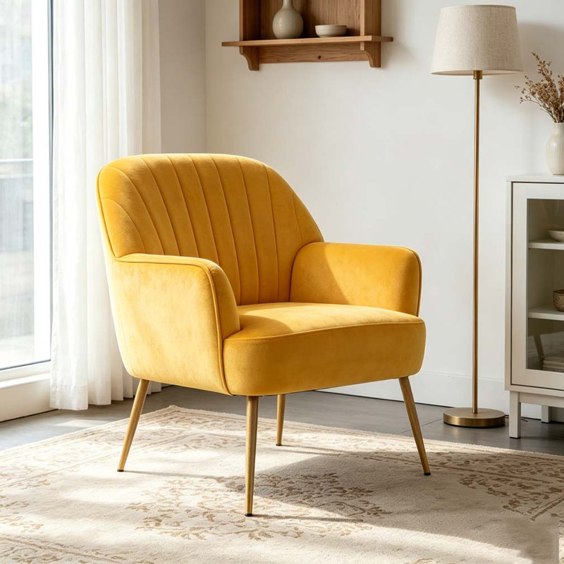 Fauteuil d'appoint en velours, chaises de salon rembourrées modernes, Jaune
