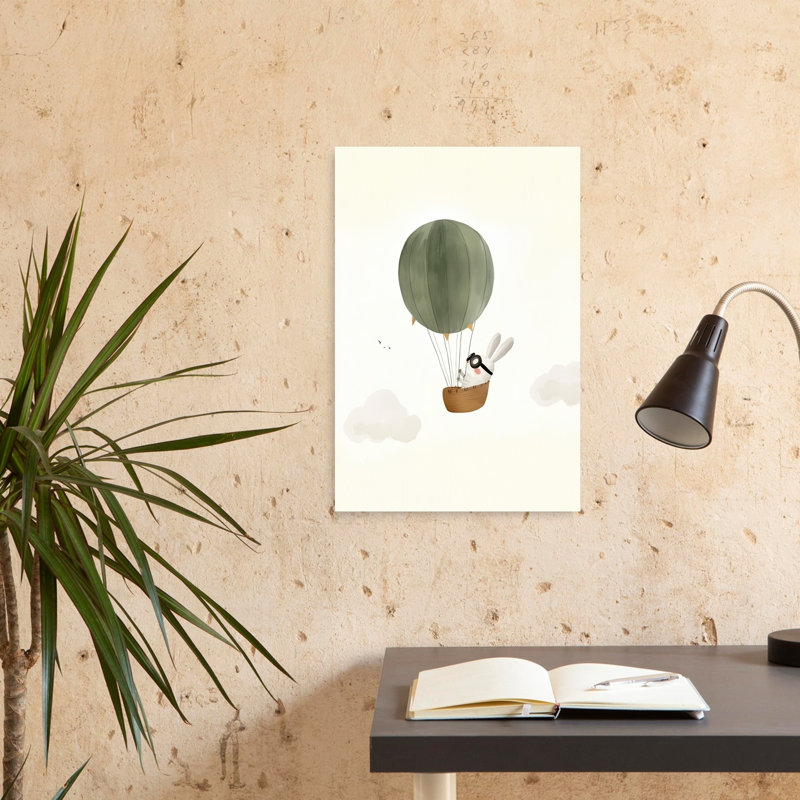 «Bunny Balloon Adventure Dreamy Playful Whimsical Rabbit Nature Forest», reproduction d'art, H 24 po x l 16 po