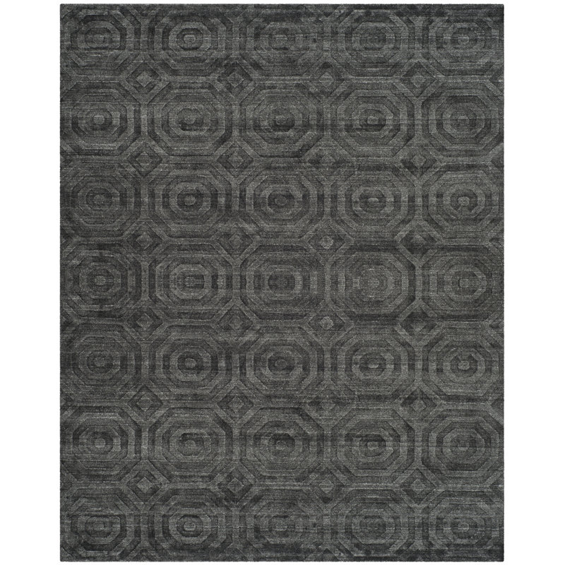 Tapis gris foncé en laine et viscose à nœuds tissés à la machine Winsett, Rectangle 8 pi x 10 pi