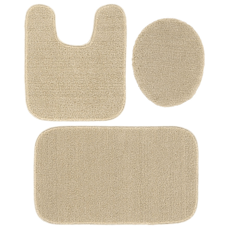 Ensemble de tapis de bain en nylon 3 pièces avec envers antidérapant Felia, Tanné
