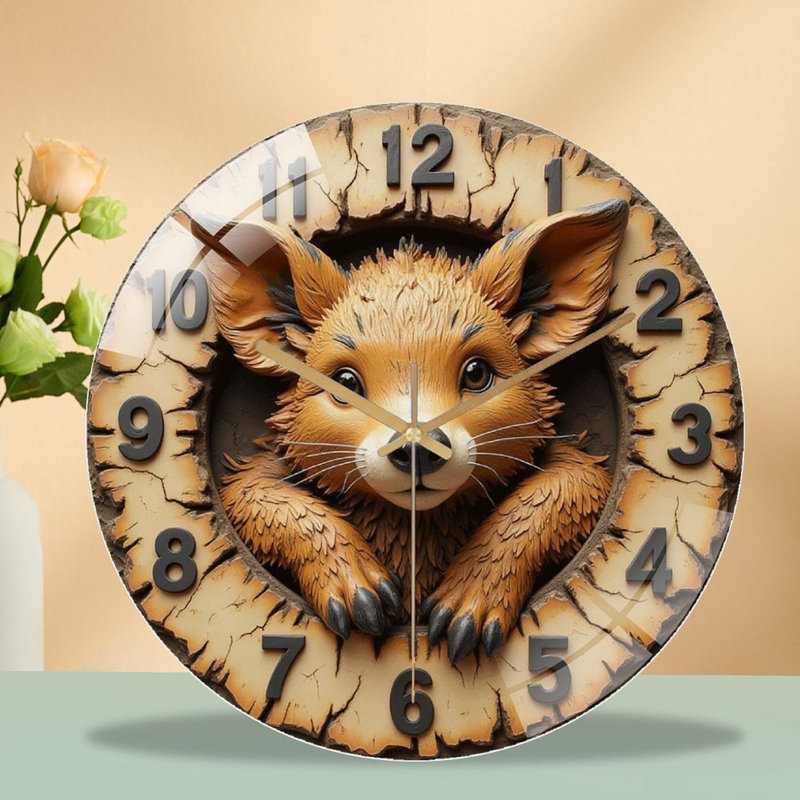 Horloge murale en bois avec art animalier unique - Horloge murale moderne en verre 12 po