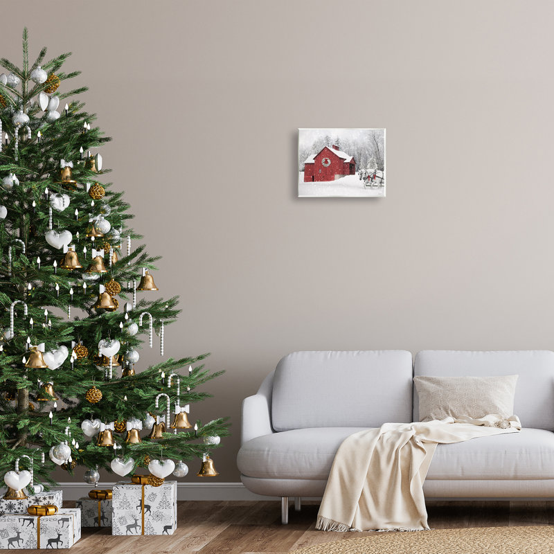Snow Covered Red Barn Canvas Wall Art by Lori Deiter