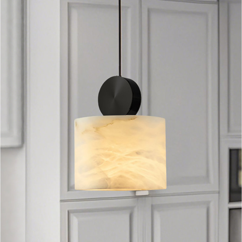 Luminaire suspendu albâtre laiton , H 79,1 po x l 5,51 po x P 5,51 po