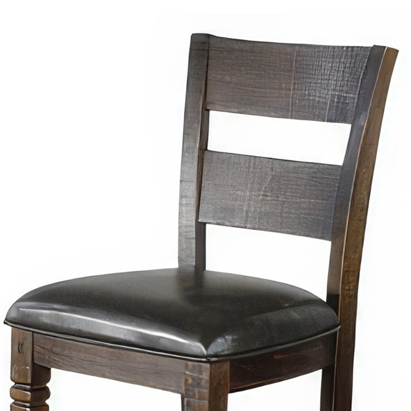 Tabouret de comptoir Flint, dossier échelle, noir, bois d'acajou brun foncé