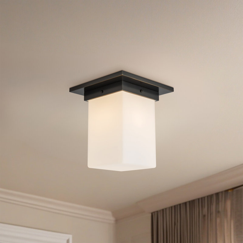 Mineral 8-in Brass Flush Mount, Oil Rubbed Bronze, Opal Glass