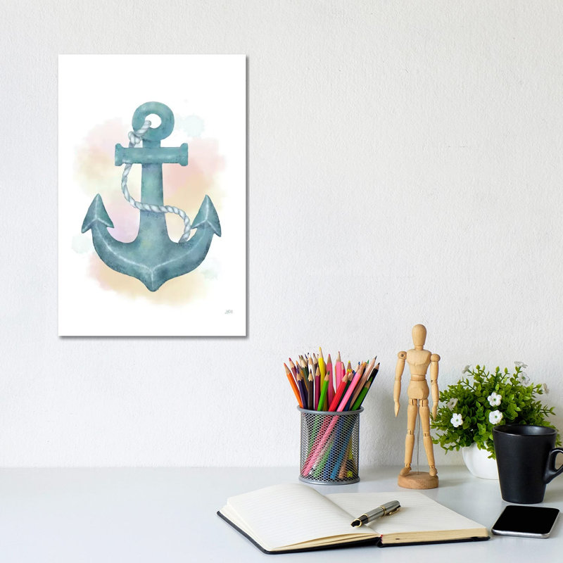 Watercolour Anchor by Jade Reynolds - Wrapped Canvas Painting, 20.32 cm H x 30.48 cm W