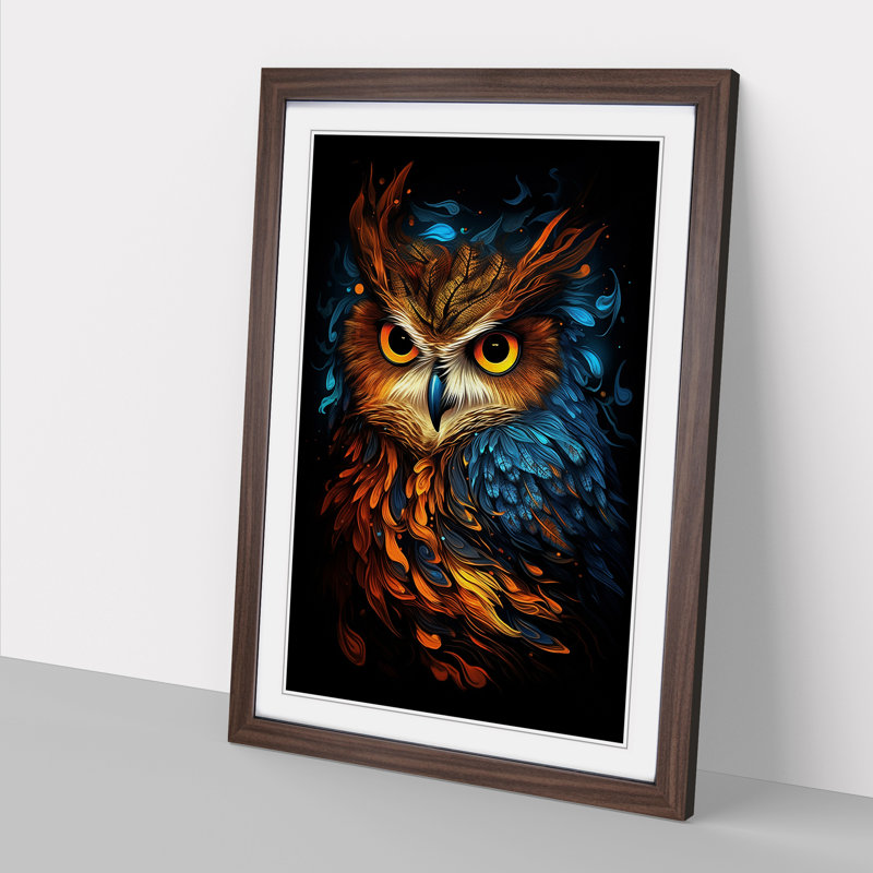 Owl Digital - Single Picture Frame Print on Wood, 64cm H x 46cm W x 2cm D, Walnut 