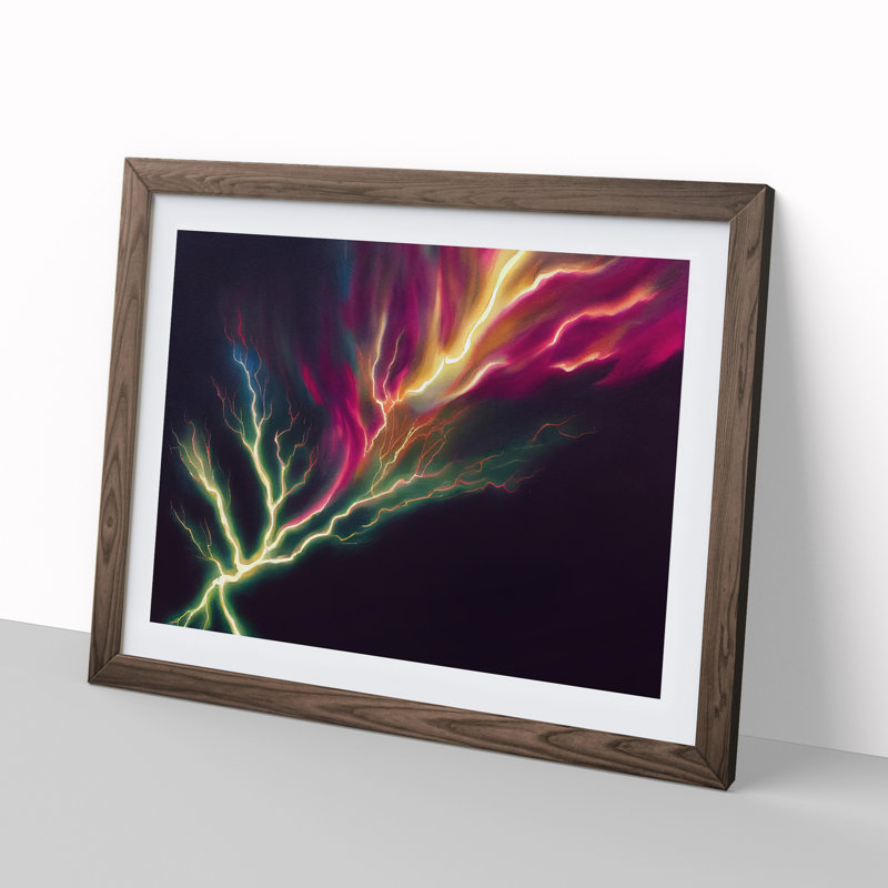 Decorated Lightning Bolt - Single Picture Frame Print, 25cm H x 34cm W x 2cm D, Walnut
