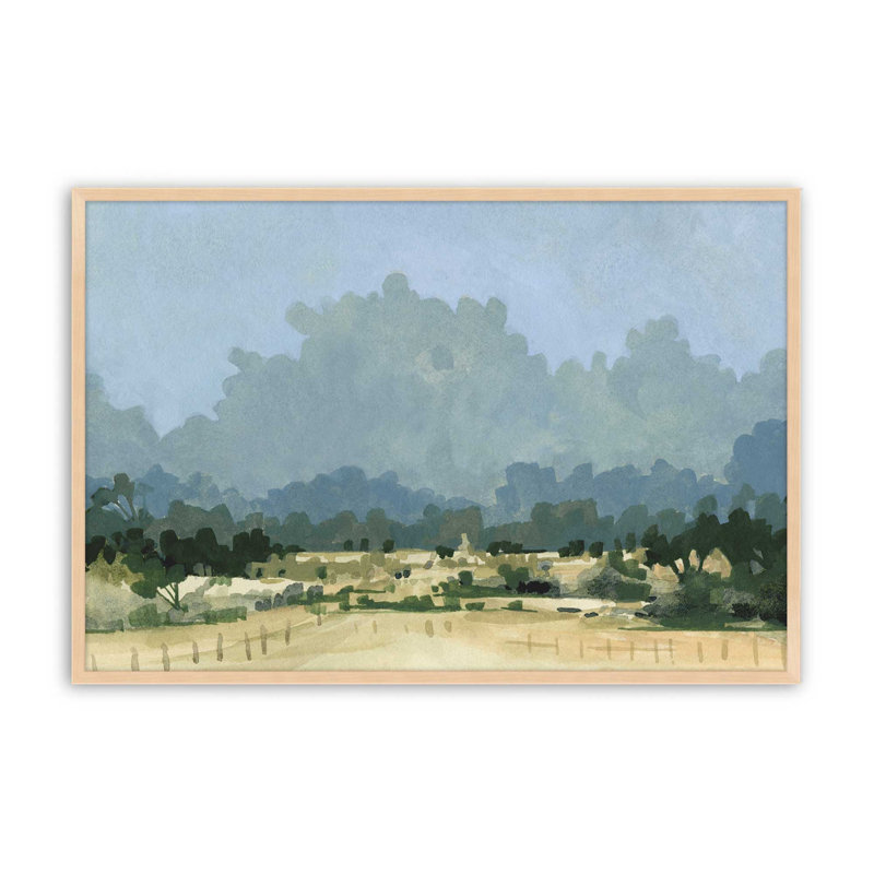 Impression de champs de campagne tranquille, Cadre en érable brut ouvert, H 17 po x l 21 po