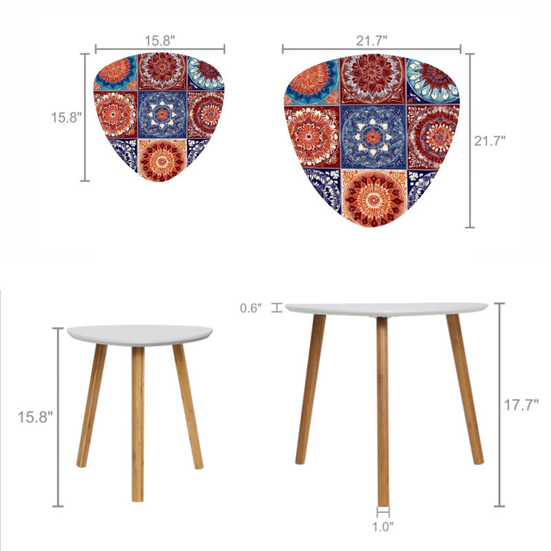 Ensemble de 2 tables gigognes triangulaires en patchwork indien Talavera Azulejos, ornement turc, table de bout marocaine, table d'appoint moderne et minimaliste pour salon, chambre à coucher