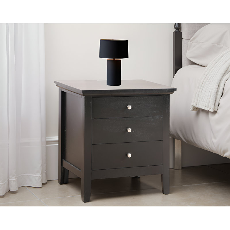 Lausanne Black 3 Drawers Nightstand, Black