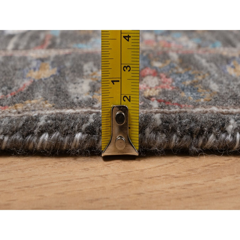 Tapis brun 2 pi x 3 pi Morel brun, motif de feuilles et de fleurs à volutes persiennes, motif Striae, tapis oriental en laine et soie texturés noués à la main