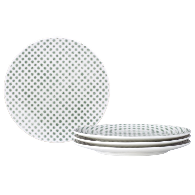Noritake Hammock Coupe Appetizer Plates - Dots, 6-1/2", Green