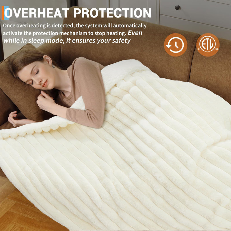Heated Throw Blanket, 152.4cm L x 127cm W, Beige