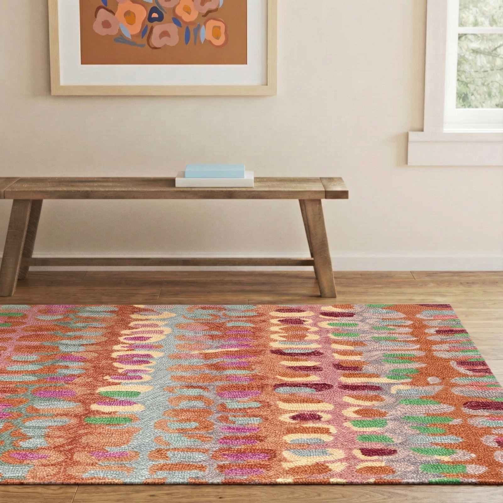 Paint Chip Clay Hand-Hooked Abstract Wool Rug, Rectangle 5' x 8'