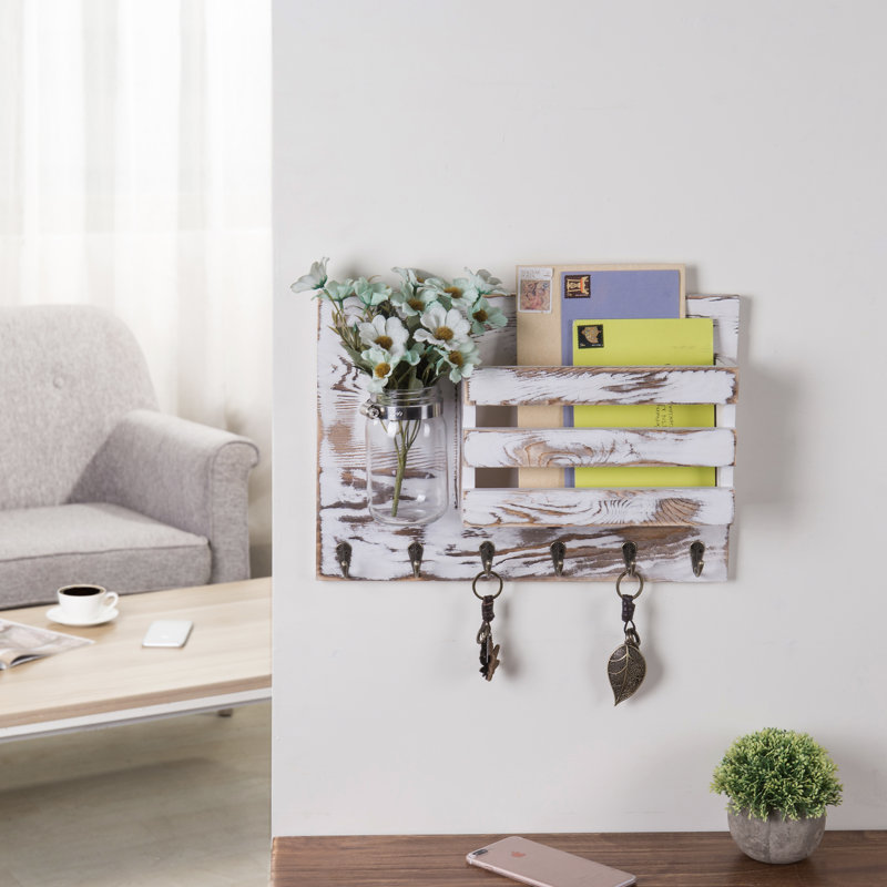 Kinton Wall Storage Organiser with Key Hooks and Mail Storage, White