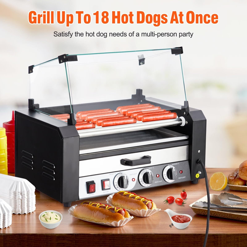 7 Rollers 18 Hot Dogs Capacity 1350W Stainless Sausage Grill Cooker Machine