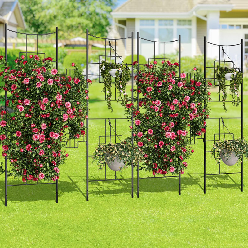 Rustproof Baroque Iron Trellis & Decorative Garden Fence Panels – 1.6FT Tall Plant Support for Climbing Flowers, Roses, Vegetables – Outdoor Yard Edge – Black, 2 Sets