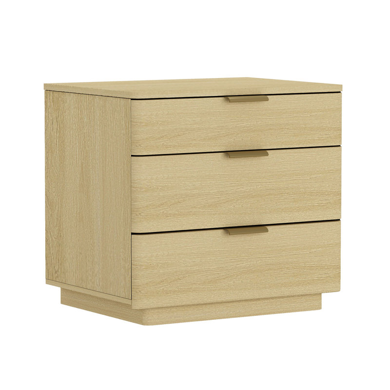 Hedberg Nightstand with 3 Drawers, Natural Oak/Gold, Individual