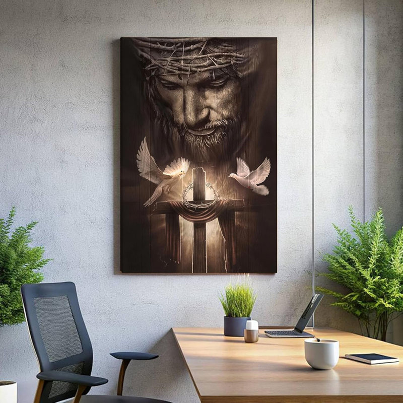 Jesus Christ Canvas Wall Art The Cross and Peace Dove Christian Painting