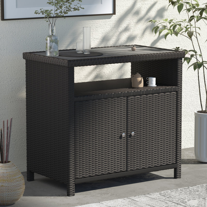 Caetlin Rectangular Wicker/Rattan Outdoor Buffet & Console Table, Dark Brown