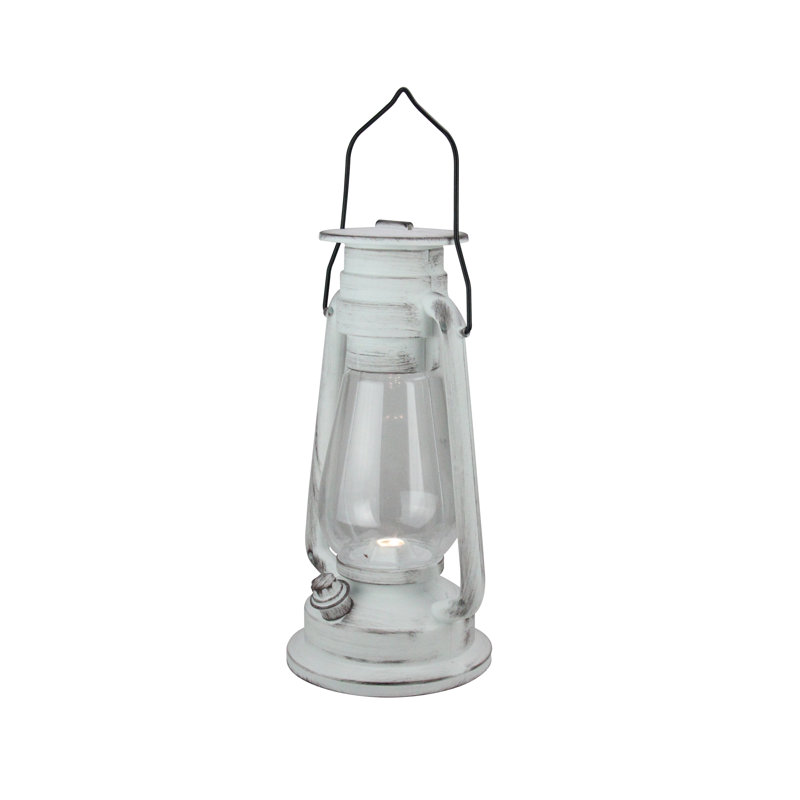 Lanterne traditionnelle blanche brossée 12 "avec lumière DEL blanche brillante 12"
