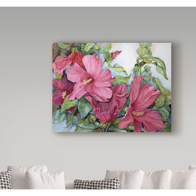 Tropical Heat Pink Hibiscus Floral Watercolor Canvas Art