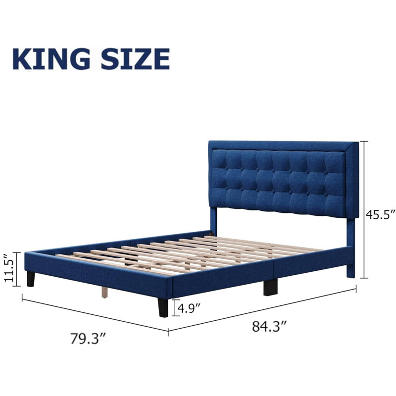 Lit plateforme tapissier Nourdane, Double, Bleu marine