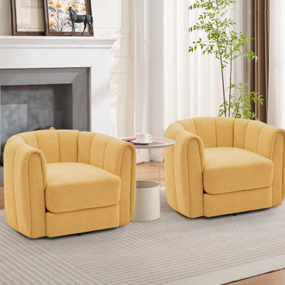 Fauteuil pivotant à 360° en forme de tonneau, fauteuil rond rembourré en velours - Dossier rayé - Coussin d'assise moelleux, fauteuil lounge moderne pour salon/chambre