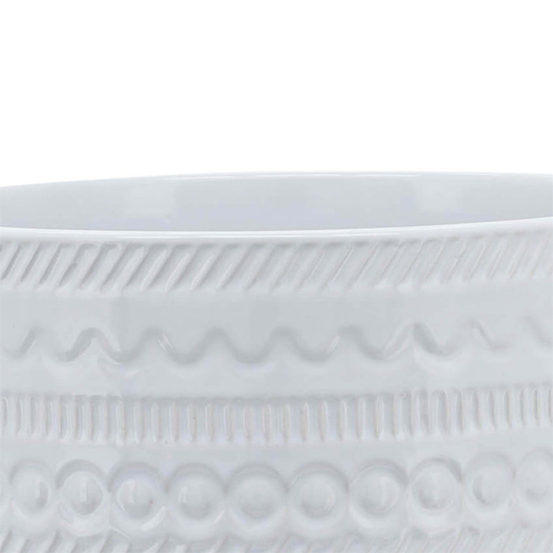 Jardinière en grès avec support en bambou Natacha, H 8 po x l 6 po x P 6 po, Blanc