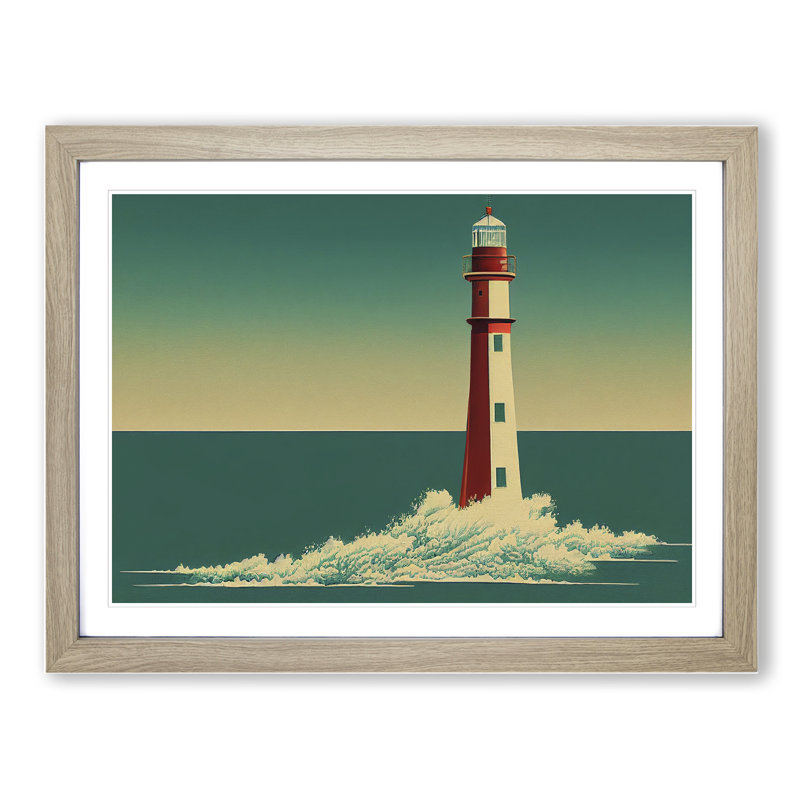 Art Deco Lighthouse Vol.2 - Single Picture Frame Print, 46cm H x 64cm W x 2cm D, Oak Framed