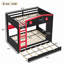 Lit superposé avec lit gigogne et tablettes de rangement, lits superposés en bois massif avec crochets, aucun sommier nécessaire-1957598606-1957598605
