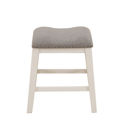 Nikolos White Oak and Grey Linen Cushion Counter Stool by Wildon Home