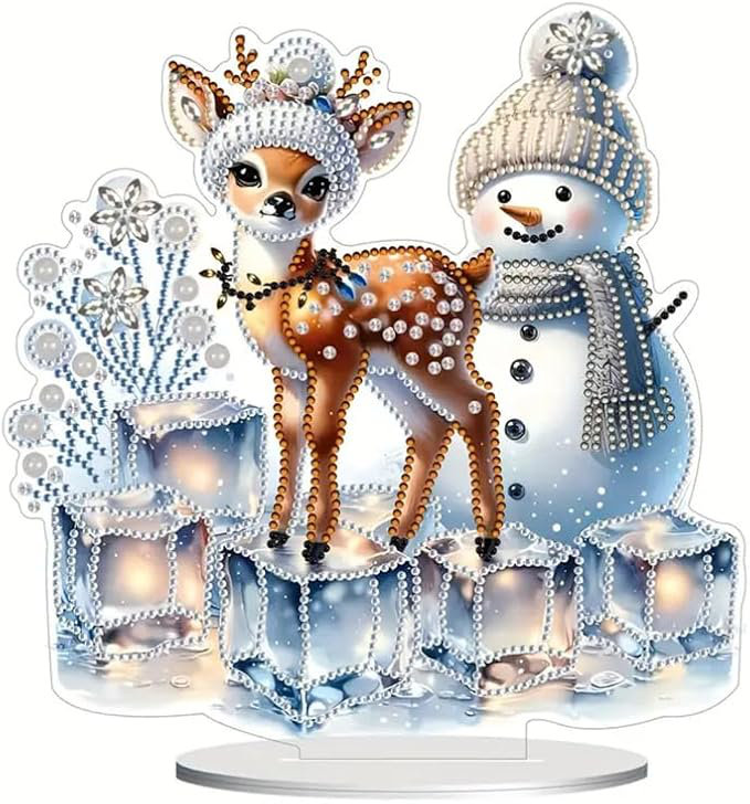 Anthiathia  5D DIY Christmas Diamond Painting Kit Crystal Rhinestone Acrylic Table Top Decoration (Snowman and Reindeer 1)