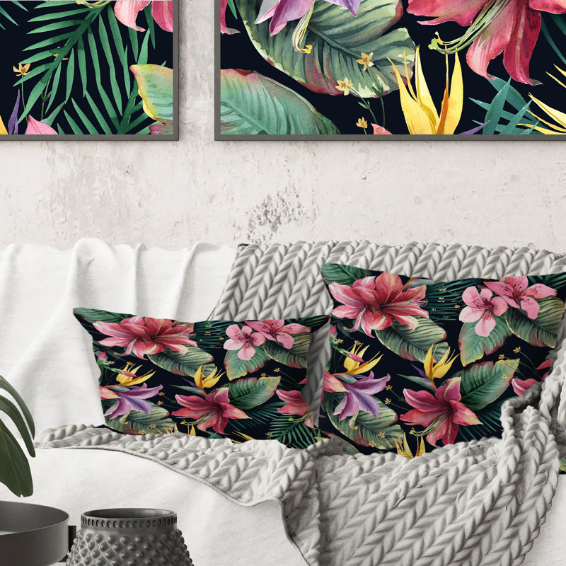 Fleurs et feuilles tropicales foncées sur fond noir - imprimé tropical 1