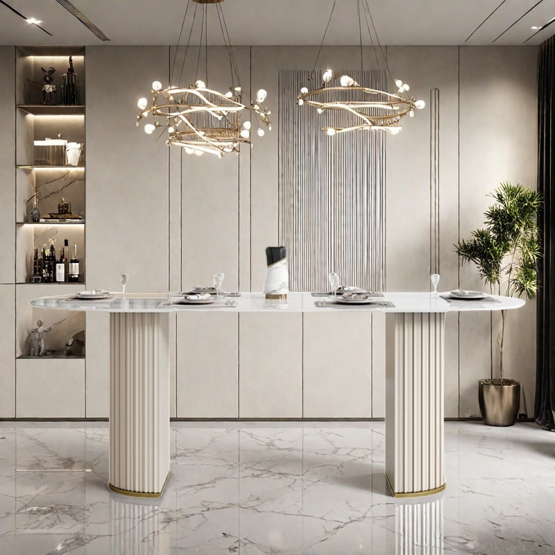 Light luxury texture dining table, 29.5"H x 55.1"L x 31.4"W