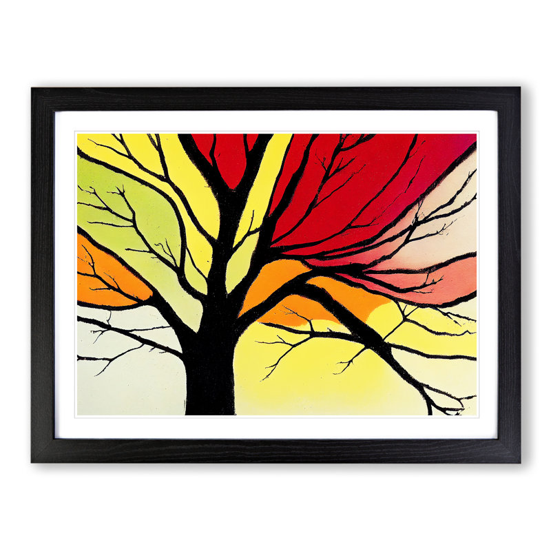 Cute Colourful Tree - Framed Print, Black, 46cm H x 64cm W x 2cm D