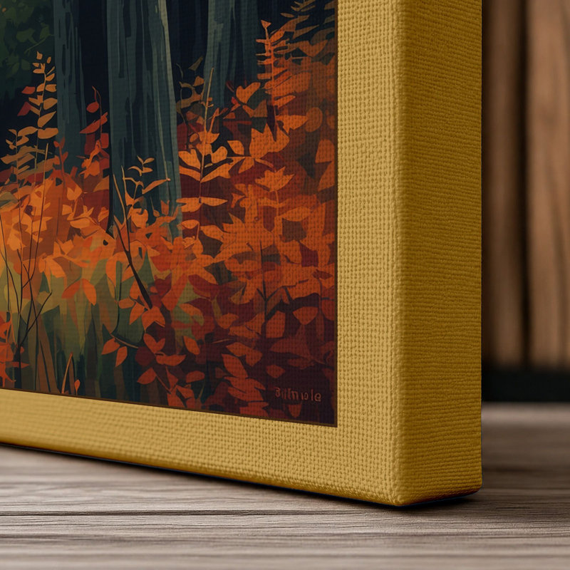 Autumn Forest Path Rustic - Wrapped Canvas, 30x20 - 76.2 x 50.8 cm, Ochre Border